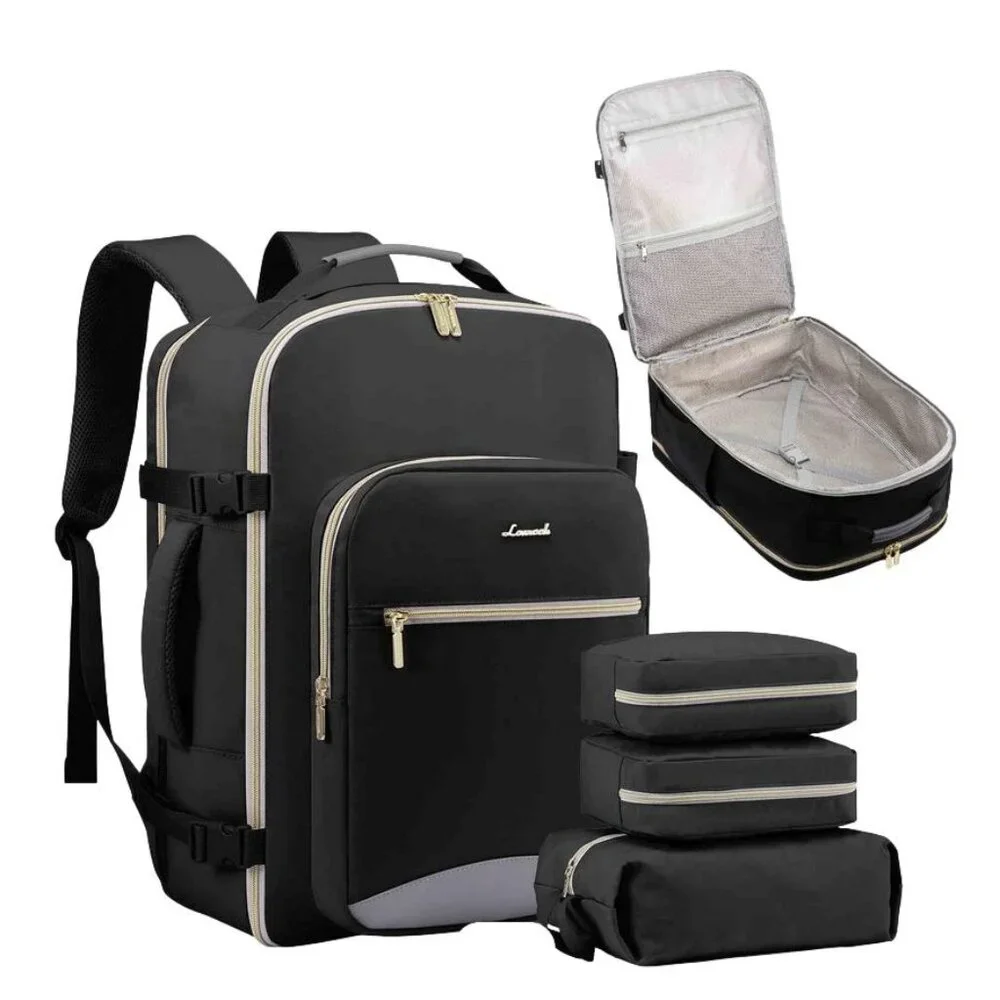 Lannuki Black Multi-Compartment Travel Backpack